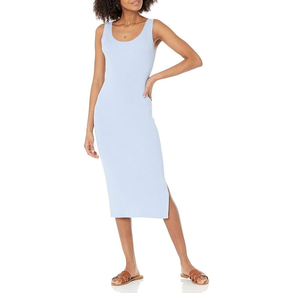 "The Drop" Ribbed Knit Bodycon Midi Dress Sleeveless Sky Blue-Size XXL/NWT